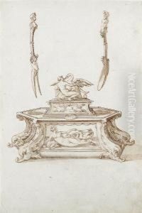 Salt Cellar And Egg Dish Withleda And The Swan, With A Fork And Spoon by Jacopo Strada