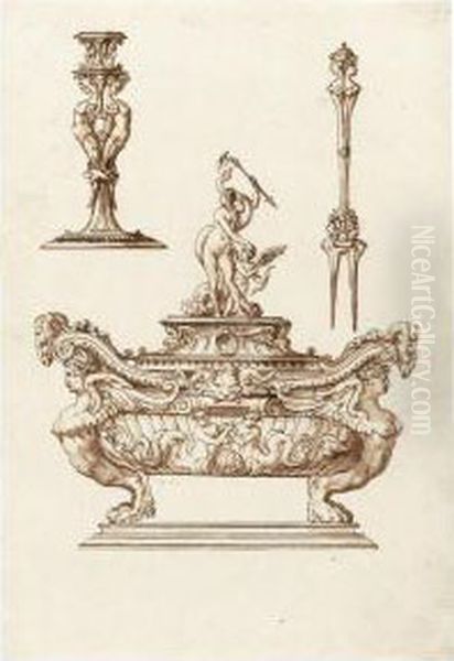 Elaborate Covered Saltcellar Surmounted By Venus And Cupid And A Dolphin - view 1