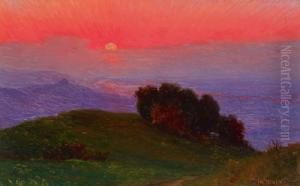 Sonnenuntergang Uber Einer Hugeligen Landschaft by Josef Straka