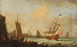 An English Flagship Off A Port