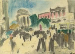 Skizzierte Strasenszene Mit Automobilen Und Figurenstaffage by William Straube