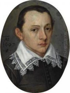 Portrait Of A Young Man, Head And Shoulders, In A Black Robe With A White Lace Collar by Lorenz Strauch