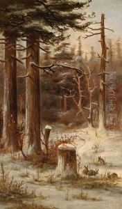 Rabbits In The Snow by Meyer Straus