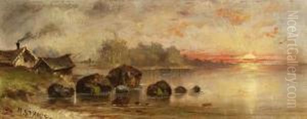 House Near A RiverAt Sunset - view 1
