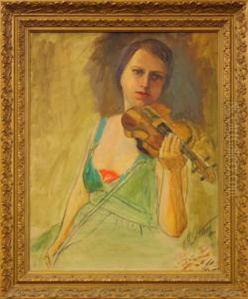 Portrait Of A Woman Playinga Violin - view 1