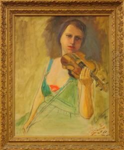 Portrait Of A Woman Playinga Violin by Mitteldorfer Straus