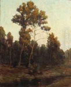 Two People At A Campfire On A Riverbank
