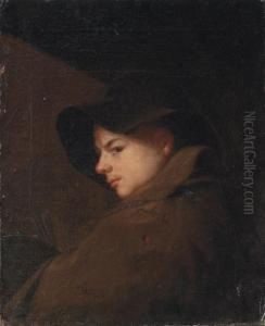 Portrait Of The Artist Before An Easel, Holding A Palette And Brushes by F.J. Strebell