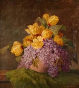 A Still Life With Tulips And Wisteria by Max Theodor Streckenbach