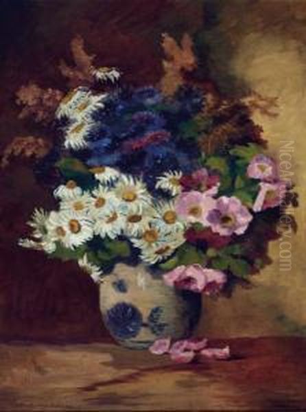 Still Life Of Daisies In A Pottery Vase - view 1