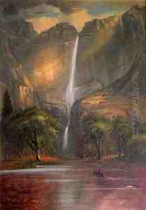 Yosemite Falls With Indian Encampment