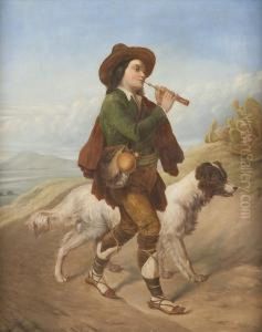 Italienischer Hirte Mit Hund by J. Streicher