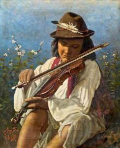 Geigenspielender Zigeunerjunge by Franciszek Streitt