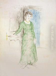 Dora, Junge Frau Im Grunen Kleid Mit Roten Punkten 1900
