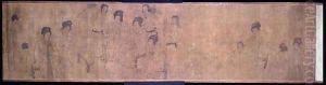 Palace Ladies at Leisure Handscroll, detail of ladies making music, after an original by Wen-chu Chou (fl.970) Southern Sung period, c.1140 by Anonymous Artist