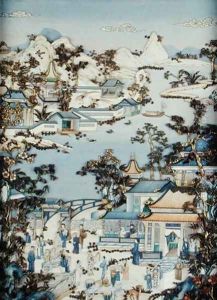 Panels depicting figures on a terrace, Qianlong period, 1736-95 Panels depicting figures on a terrace, Qianlong period, 1736-95