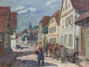 Bauerin In Sommerlicher Dorfstrasse. by Heinrich Strieffler