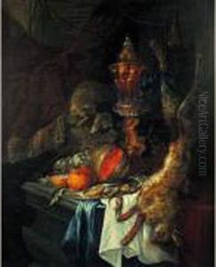 Nature Morte Aux Hanap, Fruits Et Lievre Sur Un Entablement by Christiaan Jansz. Striep