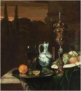 A Still Life With A Silver Gilt Standing Cup And Cover, The Stam In The by Christiaan Jansz. Striep