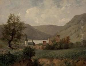 Landschaft Mit Kirche Und Burgruine