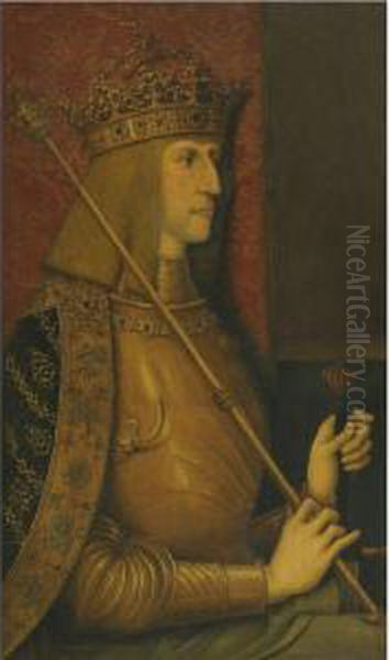Portrait Of Emperor Maximilian I Wearing Golden Armour With Theorder Of The Golden Fleece Around His Neck And Holding A Sceptreand Sword by Bernhard Strigel