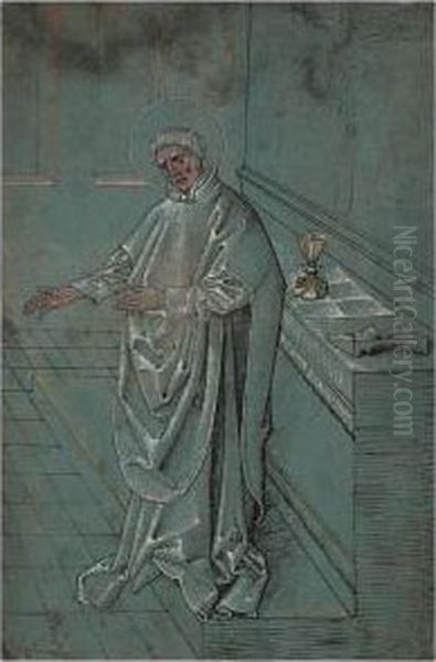 Saint Gregory Celebrating Mass, Standing Before The Altar With His Arms Extended - view 1