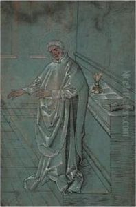 Saint Gregory Celebrating Mass, Standing Before The Altar With His Arms Extended