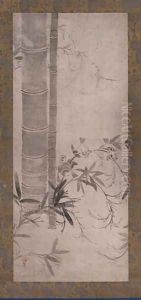 Sparrows and Bamboo, one of a pair of hanging scrolls, Edo period by Anonymous Artist