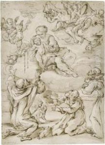 The Madonna Of The Rosary With Saints Dominic, Catherine Of Siena And Francis The Madonna Of The Rosary With Saints Dominic, Catherine Of Siena And Francis