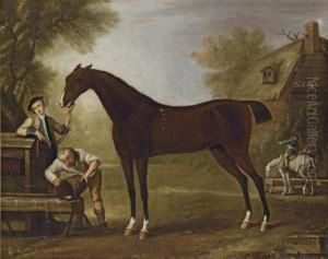 Flying Childers Held By A Groom, With Other Figures, In A Landscape With A Cottage Beyond Flying Childers Held By A Groom, With Other Figures, In A Landscape With A Cottage Beyond