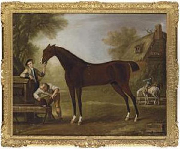 Flying Childers Held By A Groom, With Other Figures, In A Landscapewith A Cottage Beyond - view 1