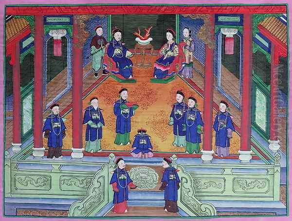 Scene depicting a Chinese imperial official at home seated with his wife - view 1