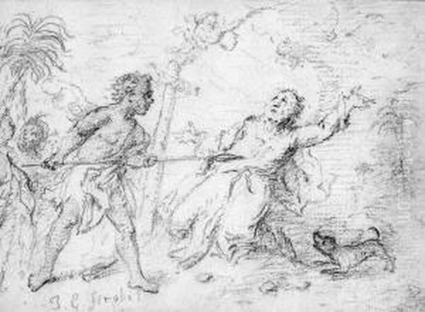 Szene Mit Eingeborenem, Welcher Einen Mann Mit Einem Speer Bedroht - view 1