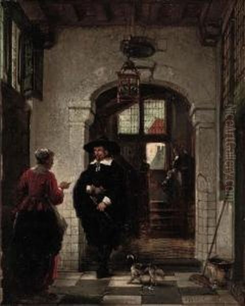 Figures In A 17th Century Interior by Johannes Anthonie Balthasar Stroebel