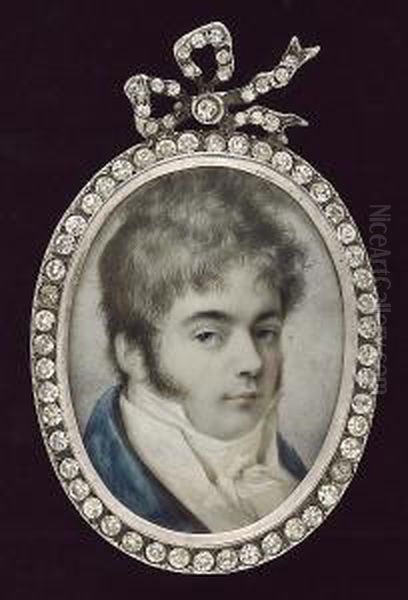 A Gentleman, Wearing Blue Coat, White Waistcoat And Tied Stock - view 1