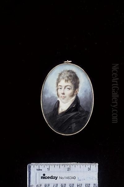 A Young Gentleman, Wearing Black Cape Over Brown Coat, White Chemise And Cream Stock - view 1