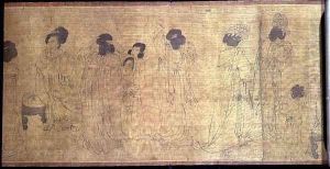 Palace Ladies at Leisure Handscroll, detail of ladies preparing to go out, after an original by Wen-chu Chou (fl.970) Southern Sung period, c.1140 by Anonymous Artist