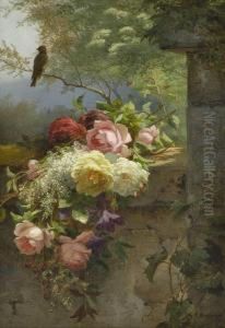 Blumenbouquet Auf Gartenmauer by Helene Marie Stromeyer