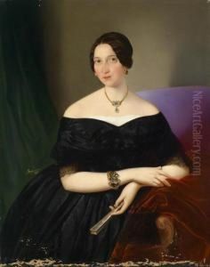 Portrait Of A Ladydressed In Black With A Folded Fan