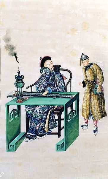 Man with a Long Zither at a Table, with a Servant - view 1