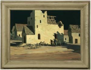 Nocturnal Village Scene With Figures by Herman Ernest Struck
