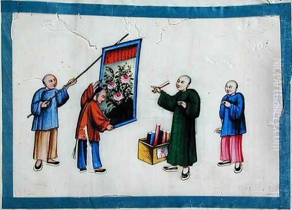 Tradesman showing his scrolls to a buyer, 1850s - view 1