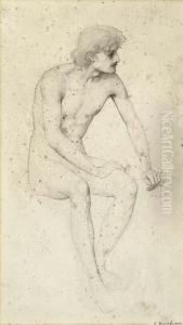 Study Of A Seated Male Nude, Looking Over His Left Shoulder