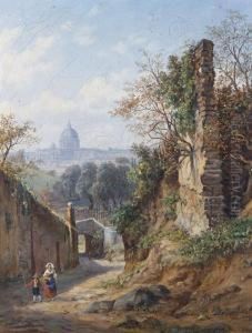 Distant View Of Rome; A Backstreet In Rome