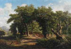 Peasants On Horseback Travelling In A Woodland by Jacob George Strutt