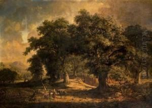 Paesaggio Di Campagna Con Viandanti E Donne Che Raccolgono Legna by Jacob George Strutt
