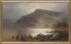 Ducks Flying Over A Loch by Charles Stuard