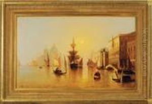 Venetian Canal Scene With The Santa Maria Della Salute In The Distance by Alexander Charles Stuart