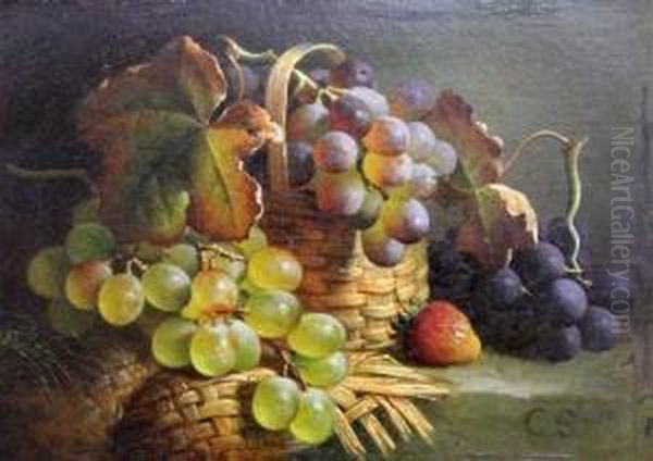 Still Life Of Grapes In A Rush Basket - view 1