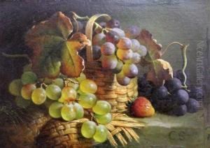 Still Life Of Grapes In A Rush Basket